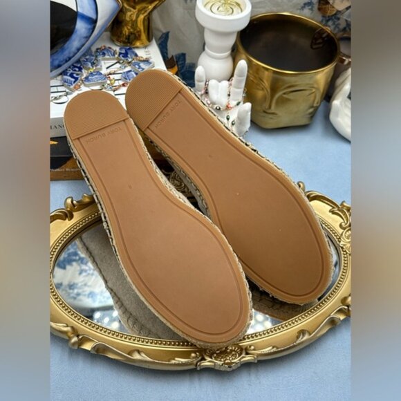 🆕 TORY BURCH 🧿 NWOB Ines Linen & Leather Bejewelled Espadrilles - Sz  9 M - Picture 12 of 13